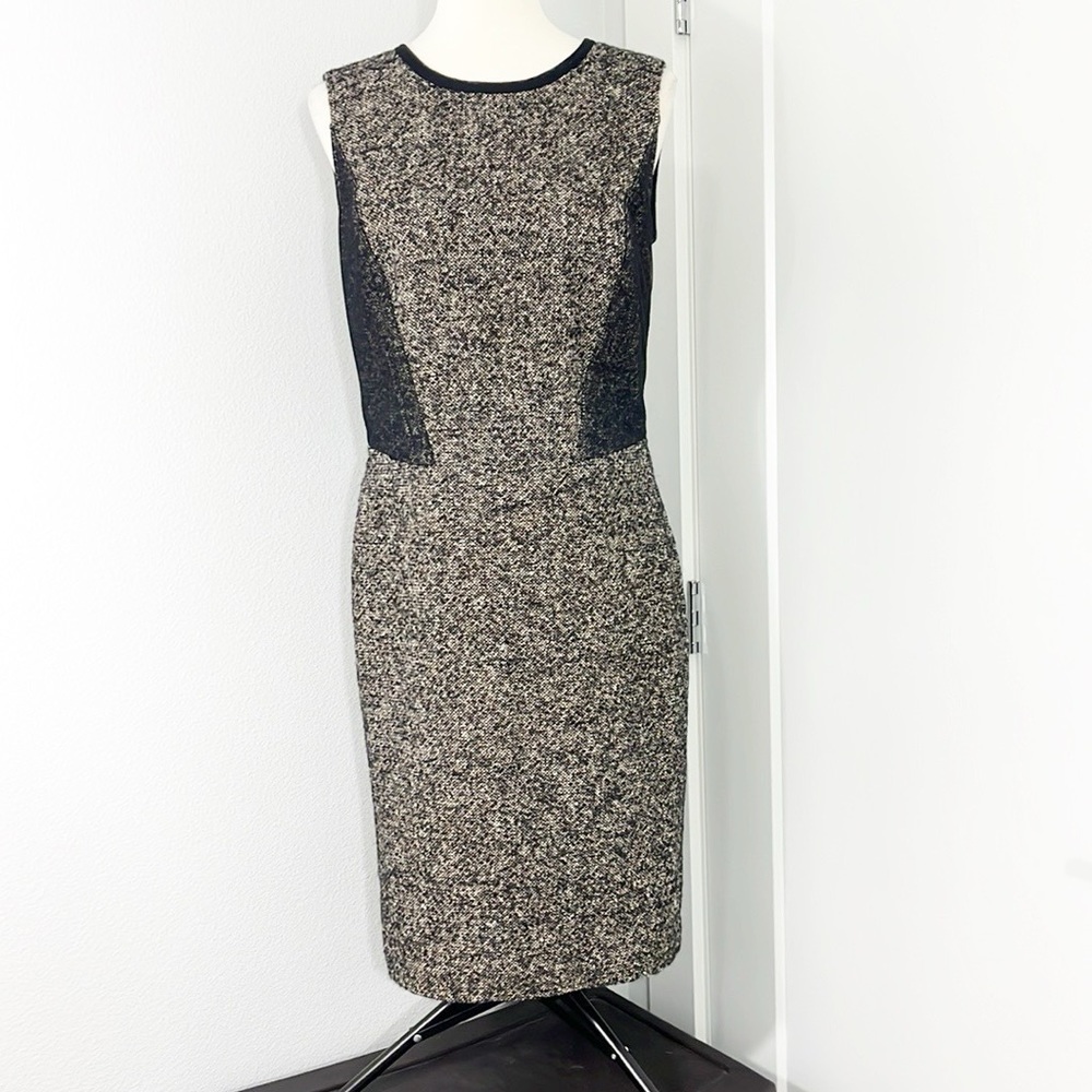 Magaschoni Size 10 Black, Gray Wool Blend Sleeveless Sheath Dress